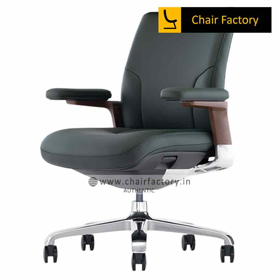 Stallion Mid Back Green 100% Genuine Leather Office Chair